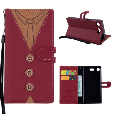 

MOONCASE Sony Xperia XZ1 Compact stitching embossed mens leather case - red