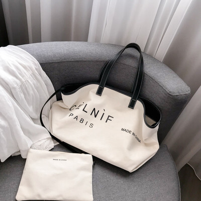 

Korean chic big capacity canvas bag Totte bag Shopping bag woman two pieces girls shoulder bag