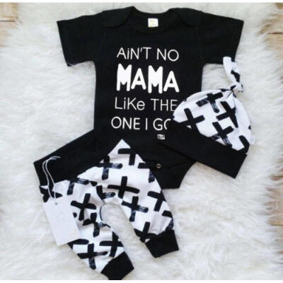 

Newborn Kid Baby Boy 3pcs Clothes Jumpsuit Romper Bodysuit Pants Hat Outfits Set