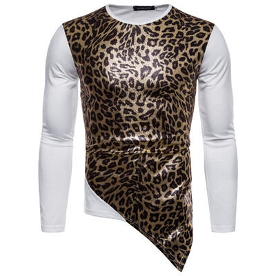 

AOWOFS mens European code British tide models Leopard print personality long sleeves