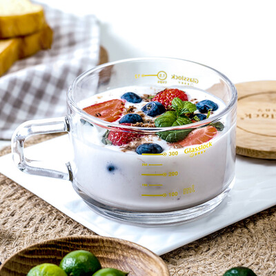 

Glasslock baby Korea imported breakfast cup milk cup cereal cup glass set with lid heat resistant drop microwave cup 450ml