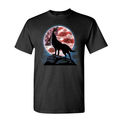 

American Howl Wolf Moon Patriotic 4th July - Mens Cotton T-Shirt