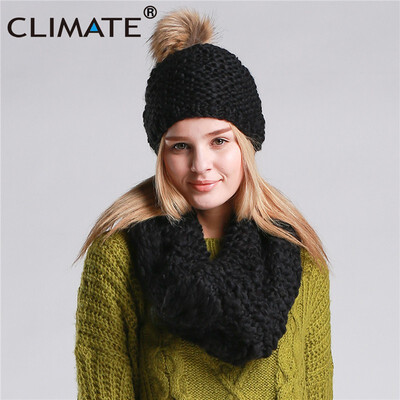 

CLIMATE Women Winter Hat&Scarf Set Warm Lady Collar Pom Beanie Sets Fashion Warm Knit Hat Scarf Set Women Comfortable Scarf