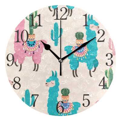 

Wall Clock Pattern With Llama And Cactus Round Wall Clock Arabic Numerals Design