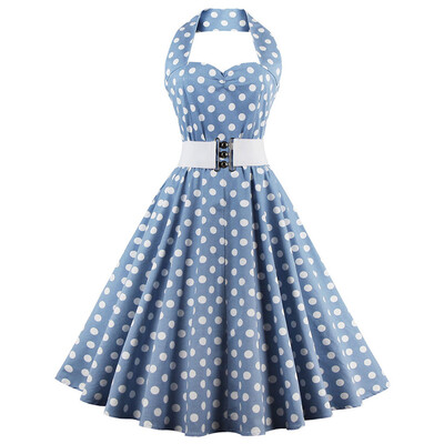 

Retro Halter Sweetheart Neck Polka Dot Flare Dress