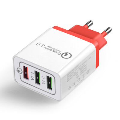 

Fast Phone Charger QC30 3 Ports USB EU US Plug Power Adapter Travel Charger Power Adaptor Socket Home Converter Wall Charger For