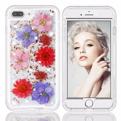 

Flower Case for iPhone 8 76Full Body Protection Bumper Rugged Non-Slip Shockproof Protective Clear Case with Dried Real Flower