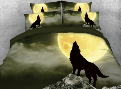 

3D Wolf Howl under Moonlight Printed 4-Piece Bedding Sets
