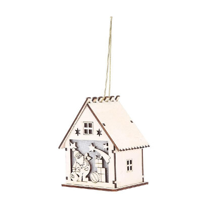 

Christmas Decorative Warm White Light LED Chalet Luminous Cute Wood House Christmas Tree Hanging Ornaments Xmas Festival Holiday D