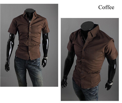 

New 2015 Summer British Shirt Mens Slim Fit Man Short Sleeve Shirts Men's Clothing Slim Casual shirts 17 Coloe 5 Size XXXL