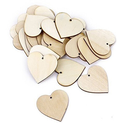 

UpperX 50Pcs Hearts - Wooden Blank Craft Embellishment - Heart Decoration 30Mm