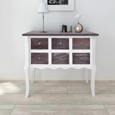 

Console Cabinet 6 Drawers Brown&White Wood