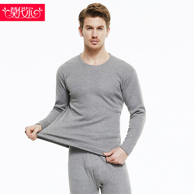 

Modal thermal underwear for men&women warm plus velvet thick alpaca knee pads autumn&winter mens warm suit shallow gray ash