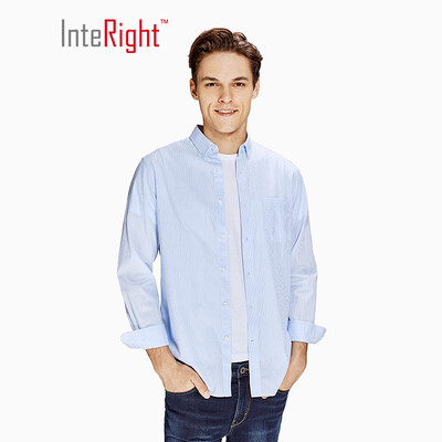 

INTERIGHT Mens Sanded Vertical Striped Cotton Shirt Blue&White Strip 42