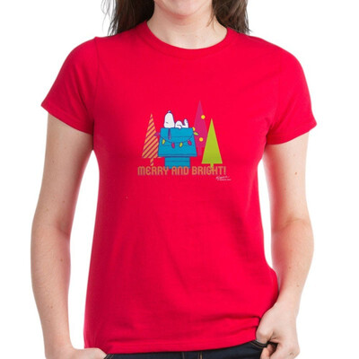 

CafePress - Snoopy Merry&Bright Womens Dark T-Shirt - Womens Cotton T-Shirt