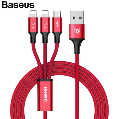 

Baseus 3 in 1 Micro USB Phone Cable for iphone X 8 7Plus 6s 6Plus 3A Charging data trasfer Cable