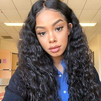 

Long Deep Wave Lace Front Human Hair Wigs with Baby Hair Natural Black Middle Part Brazilian Hair Glueless Lace Front Wigs