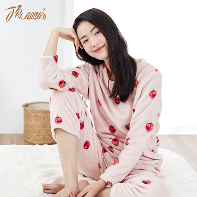 

Top melon melon pajamas women 2018 autumn&winter new warmth thick long sleeve print cute sweet home set t79005 pink section one 165