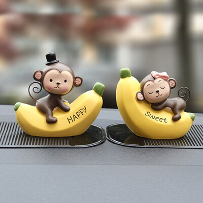 

1 Set Auto Interior Accessories Lovely Cartoon Dolls Ornaments Love Banana Monkey Doll Kiss Baby Doll Fashionable car Decoration