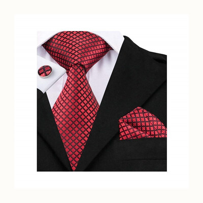 

Red tie handkerchief cufflinks set jacquard knitted silk tie