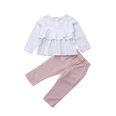 

Toddler Kids Baby Girl Ruffle Tops Blouse Plaid Long Pants Outfits Clothes 1-6Y
