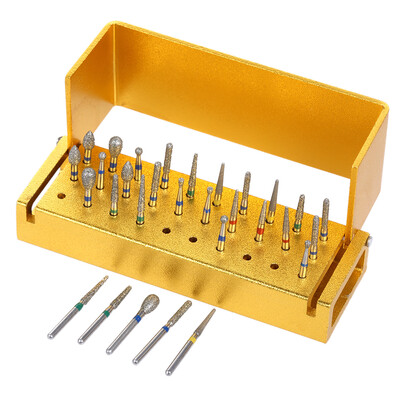 

1 Dental Set 30pcs Dental Diamond Burs Drill Disinfection Aluminum Block High Speed Handpiece Holder