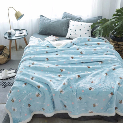 

Autumn And Winter Thickening Printed Lamb Wool Blanket Double Flannel Thermal Coral Blanket Single Double Person Covered Blanket