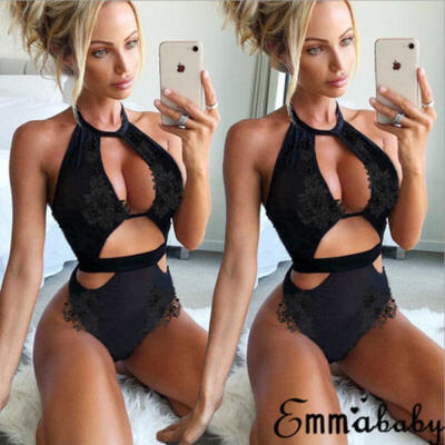 

Emmababy Strappy Plunge V Neck Full Lace Cross Bodycon Bodysuit Women Top New