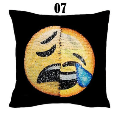 

Emoji Mermaid Pillow Sequins Cover Reversible Sofa Cushion Case Fun Decoration