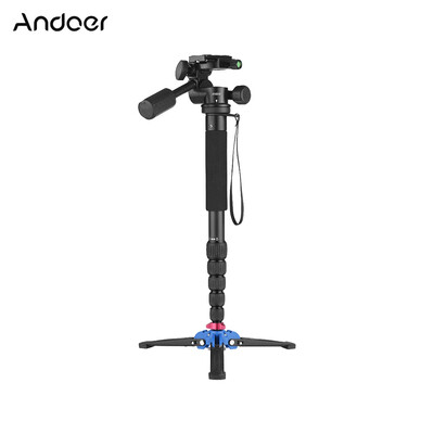 

Andoer Portable Carbon Fiber 6-Section Monopod with 3 Way Camera Video Damping Head Unipod Holder Max Height 169cm 14" Screw Mou