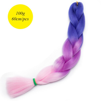 

60CM Hair Braid Braiding Hair Extension Two Ombre Synthetic Crochet One Piece 100g Heat-Resistant