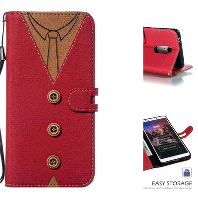 

MOONCASE Millet red rice 5 stitching embossed mens leather case - red