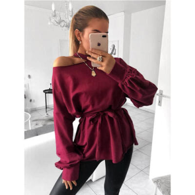 

Fashion Sexy Women Cold Shoulder Casual Loose Long Sleeve T-Shirt Tops Blouse CA
