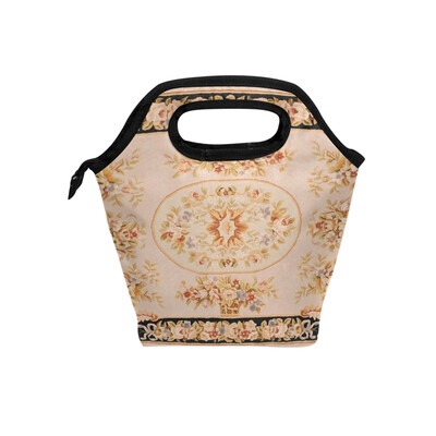 

Insulated Lunch Tote Bag Retro Flower Travel Picnic Lunch Handbags Portable Zipper Lunch Bag Box