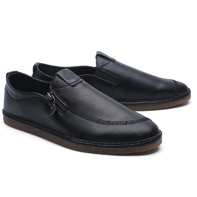 

Black shoes mens soft bottom breathable set foot one foot peas shoes Korean version of the tide round head youth soft leather sma