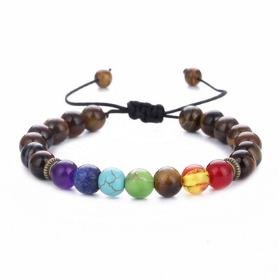 

Seven chakra energy stone bracelet natural green gold stone tiger eye can be adjusted to weave yoga wheel bracelet health care bra