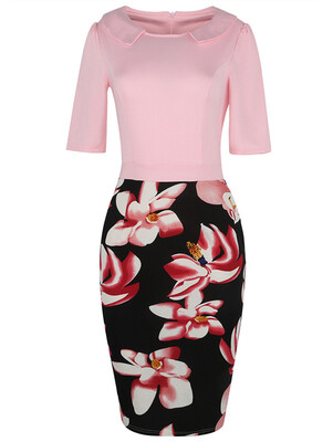 

Floral Print Knee Length Pencil Dress