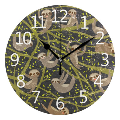 

Wall Clock Funny Cute Smiling Sloth Round Wall Clock Arabic Numerals Design