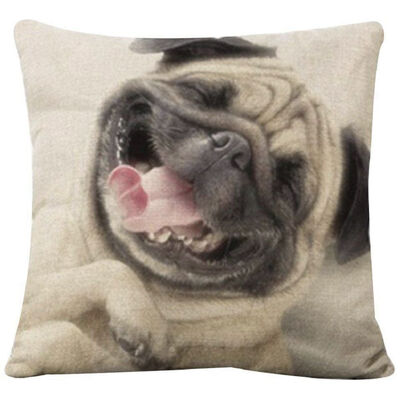 

UpperX Printed Dog Pug Linen Cushion Cover Throw Pillow Case - 11