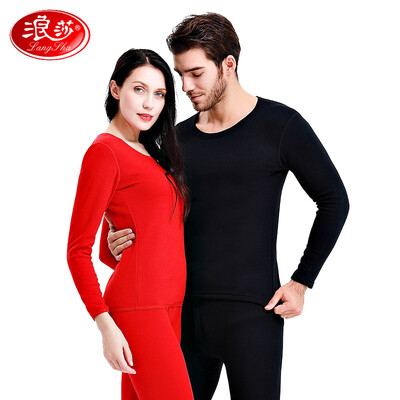 

Langsha thermal underwear mens thickening plus velvet youth round neck couple autumn&winter Qiuyi Qiuku womens warm suit womens red 175XXL