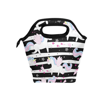 

Lunch Bag Tote Bag Stripe Unicorn Travel Picnic Organizer Lunch Holder Handbags Lunch Bag Box for Office