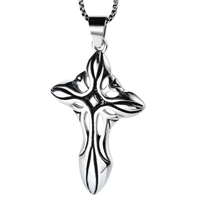 

Retro Cross Punk Mens Necklace Titanium Steel Pendant Sweater Chain - 24 inch