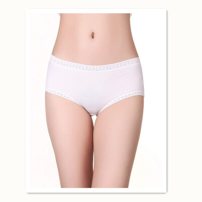 

Womens Cotton Sexy Lace Mid Waist Solid Color Briefs 4 pieces K7010