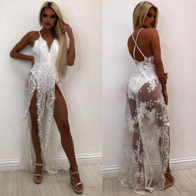 

Womens Sexy Lace Sheer Long Robe Nightgown Bathrobe Pajamas Nightdress Sleepwear