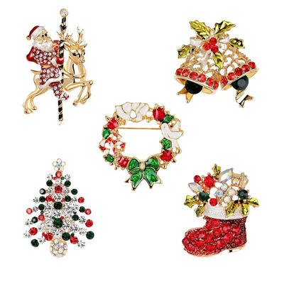 

UpperX 5 pcs Santa Clause Rhinestone Crystal Brooch Pin Christmas Party Decoration Ornament