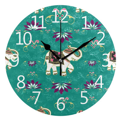 

Wall Clock Mandala Floral Elephant Round Wall Clock Arabic Numerals Design