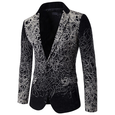 

AOWOFS2018 boutique mens suit fashion plate flower European&American trend single-breasted casual suit D060