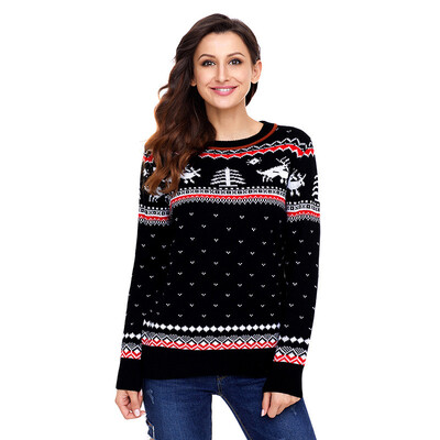 

PREISEI Autumn Winter Sweet Casual Reindeer Print Christmas Sweater Women O-Neck Long Sleeve Knitted Pullover PR27790