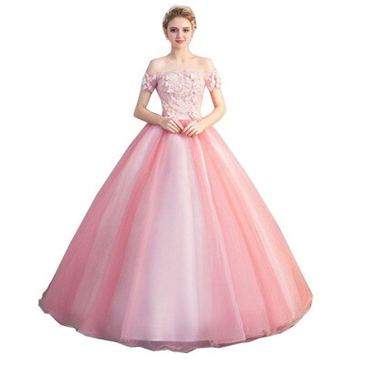 

Quinceanera Dresses 2018 New Luxury Prom Party Short Sleeve Off The Shoulder Colorful Ball Gown Evening Dress