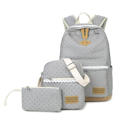 

2018 new shoulder bag female canvas backpack female three-piece mother bag Korean version of the middle school student bag